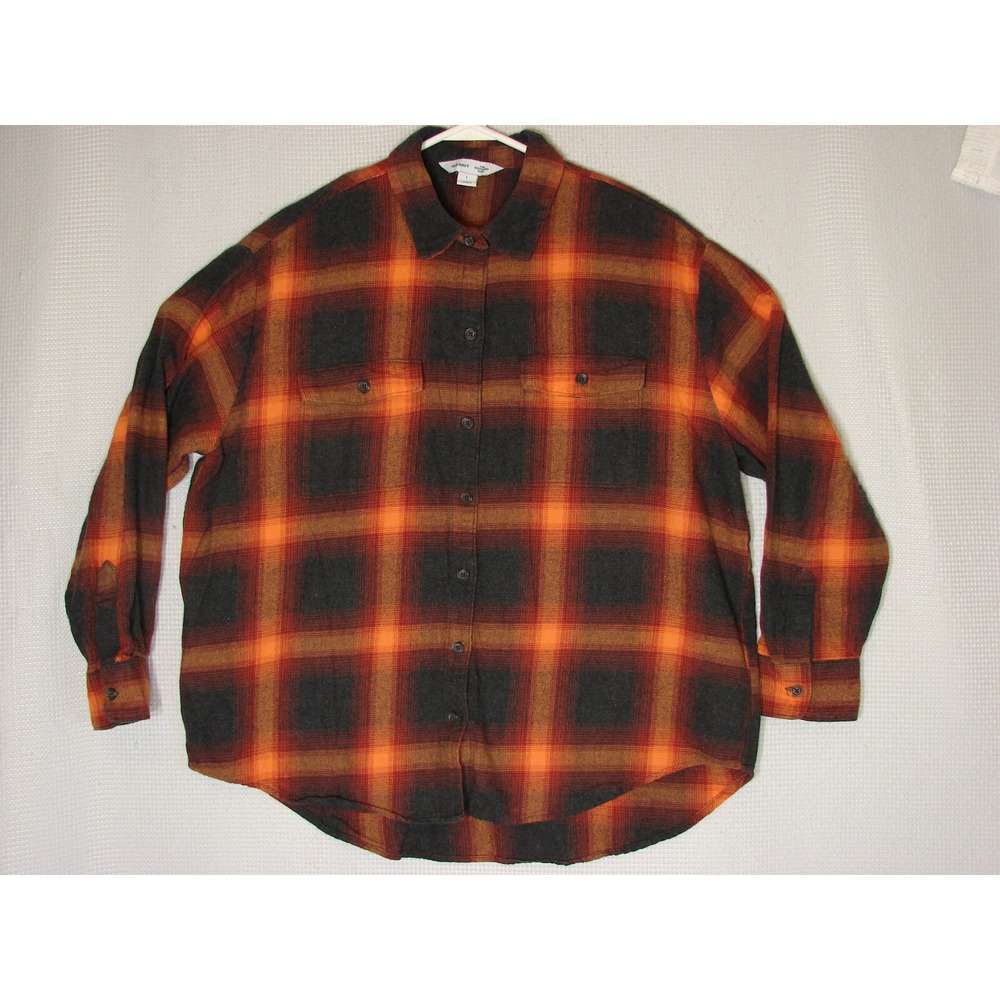 Old Navy Evermore Swifty Plaid Flannel Boyfriend Shirt Orange Black Womens Large